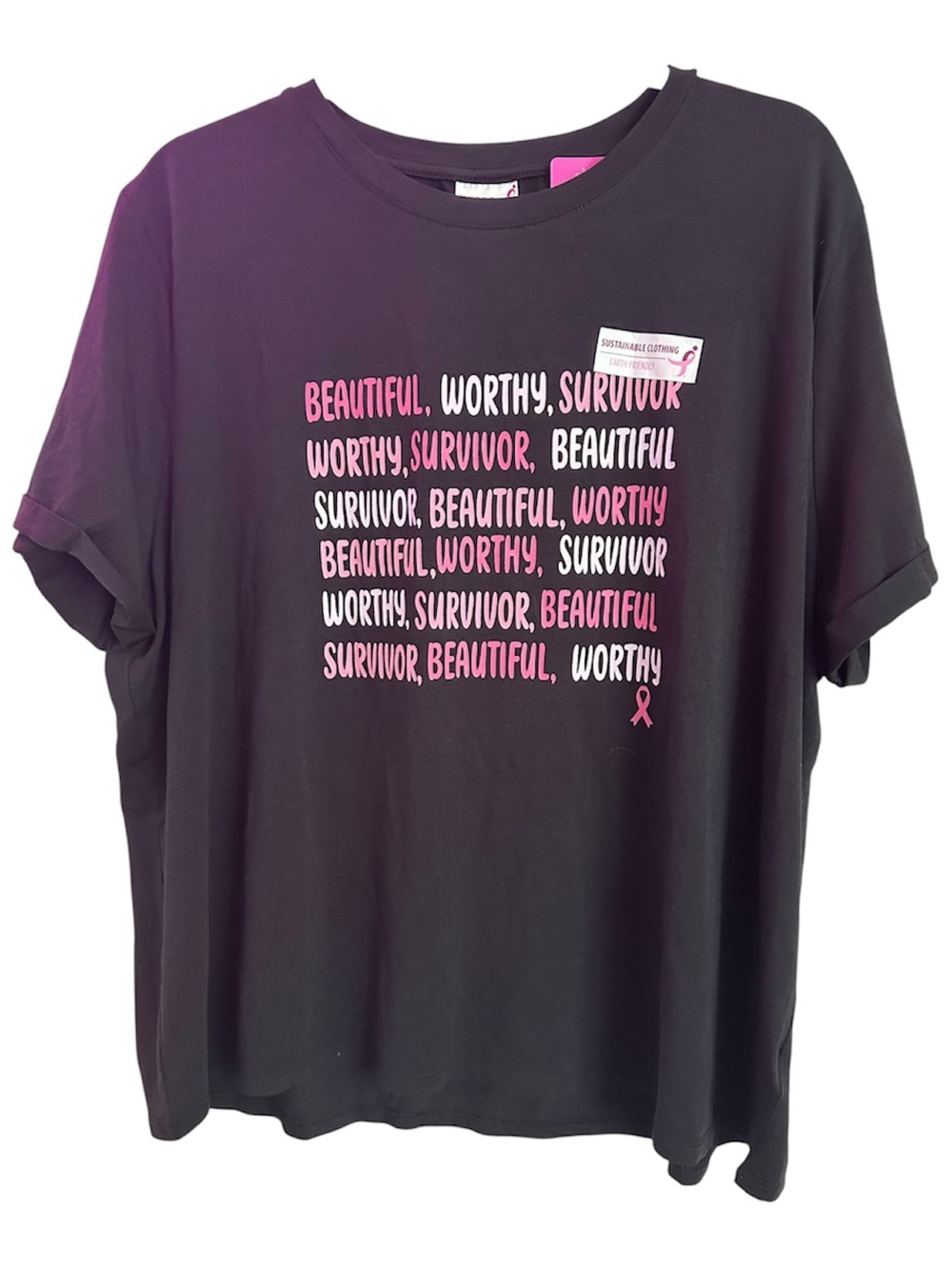 Susan G Komen By Earth Yoga Black Breast Cancer Graphic Tee Size XXL